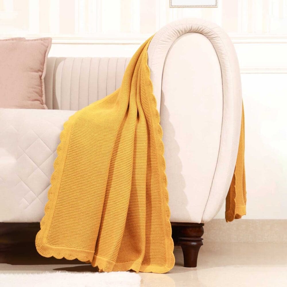 Plush Sunshine Yellow Knit Throw - Image 4