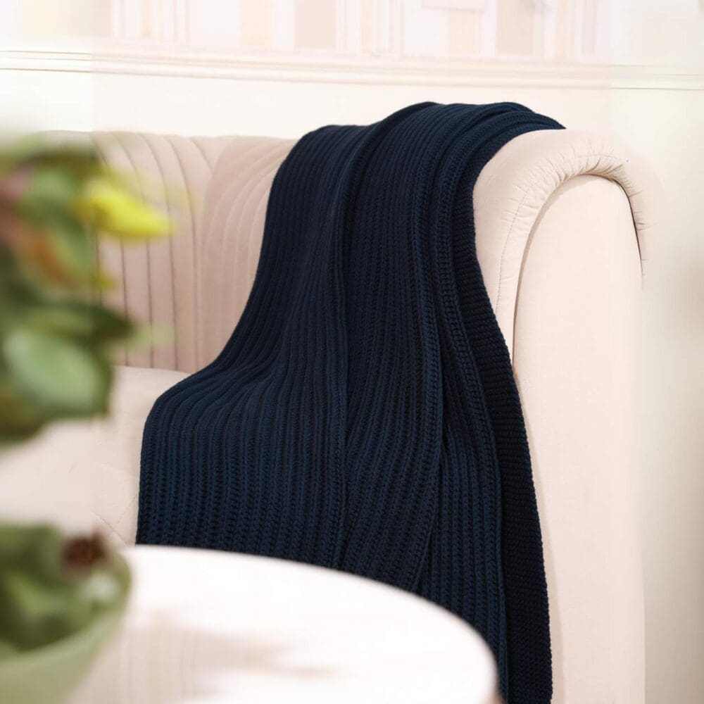 Navy Blue Cable Knit Throw - Image 2