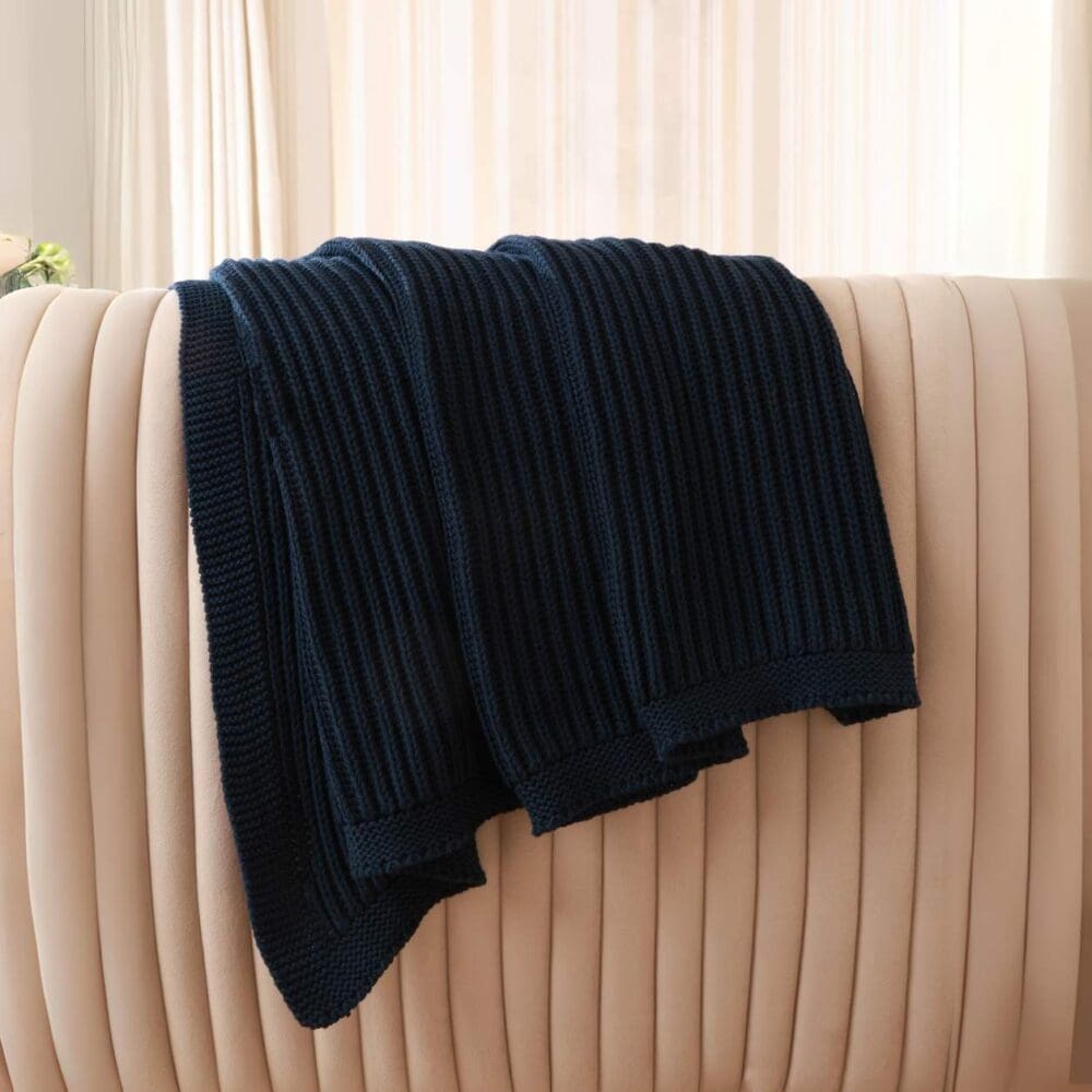 Navy Blue Cable Knit Throw