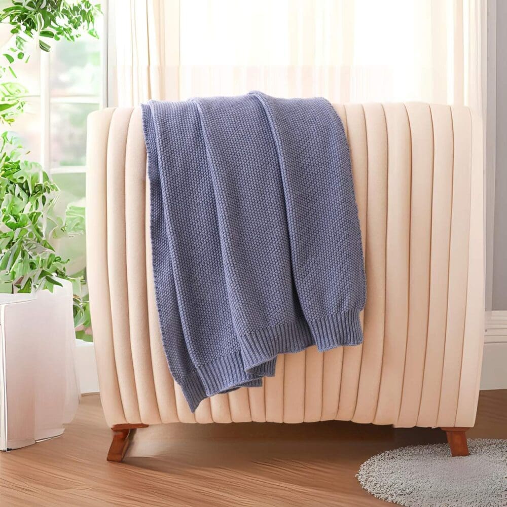 Blue Soft Knit Pattern Throw