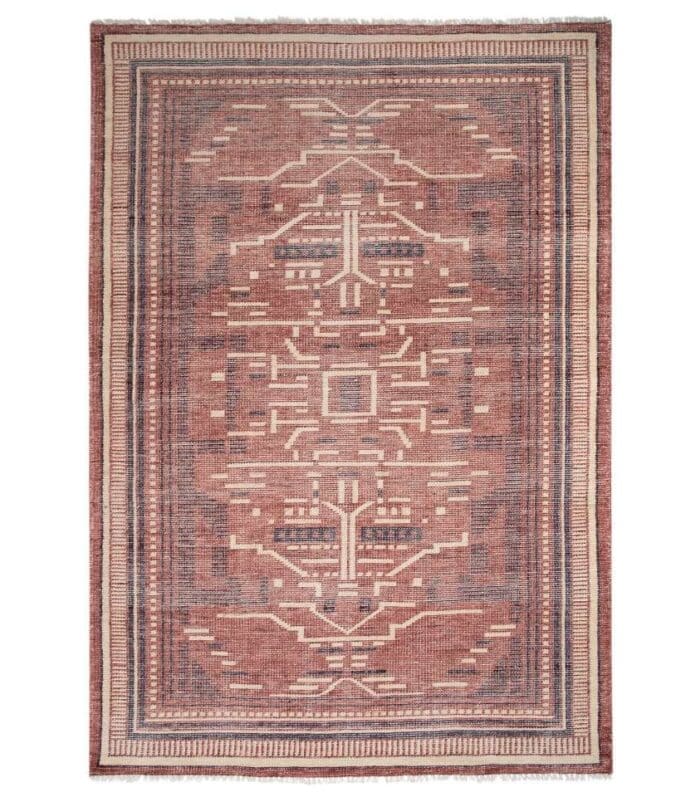 Modern Boho Rust Hand-Knotted Wool Area Rug